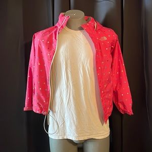 The north face girls large pink polkadotted rain jacket